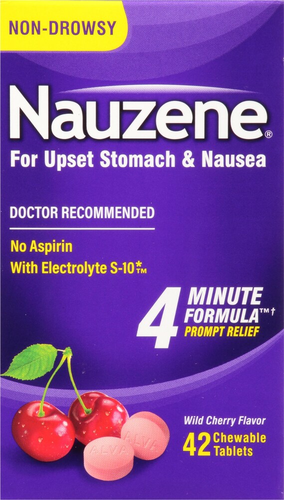 Nauzene Upset Stomach & Nausea Chewable Tablets Wild Cherry Flavor