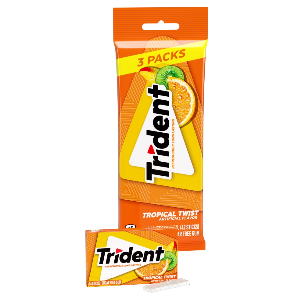 Trident 3 Pack Sugar Free Chewing Gum Sticks with Xylitol Tropical Twist Flavor