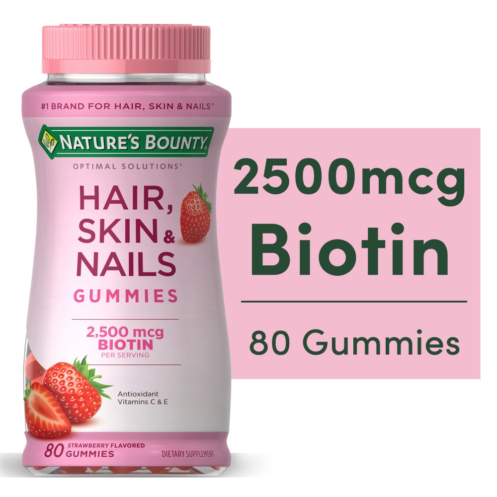 Nature’s Bounty Optimal Solutions Hair Skin & Nails Strawberry Gummy Vitamins Biotin 2500 mcg