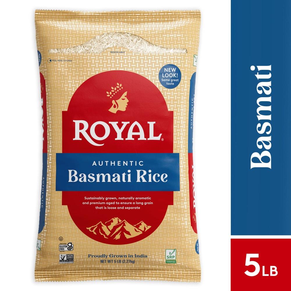 Authentic Royal Naturally Aged Indian White Basmati Rice, Long-Grain, Gluten-free – 5 lbs