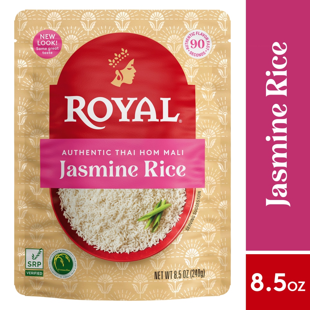 Royal Authentic Thai Hom Mali White Jasmine Rice – Microwave Rice – Dinner Side Dish – 8.5 oz Pouch