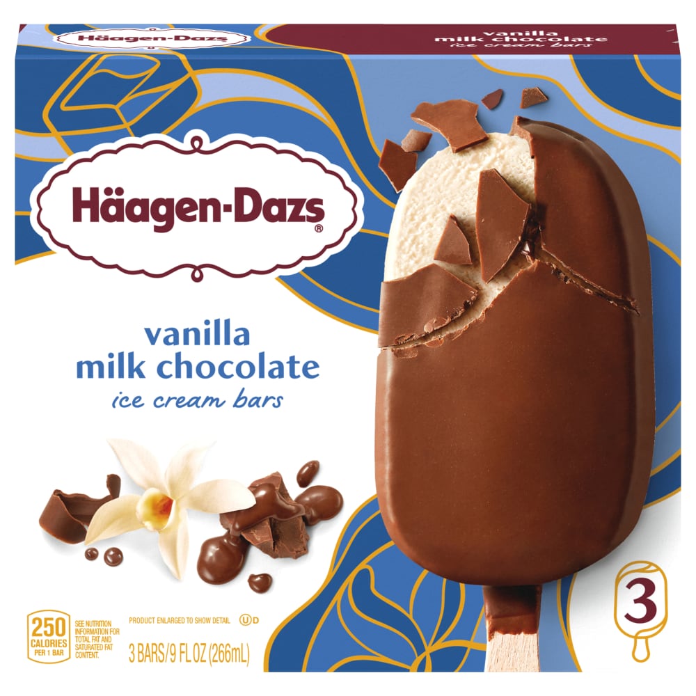Haagen-Dazs Vanilla Milk Chocolate Ice Cream Bars, 3 Count