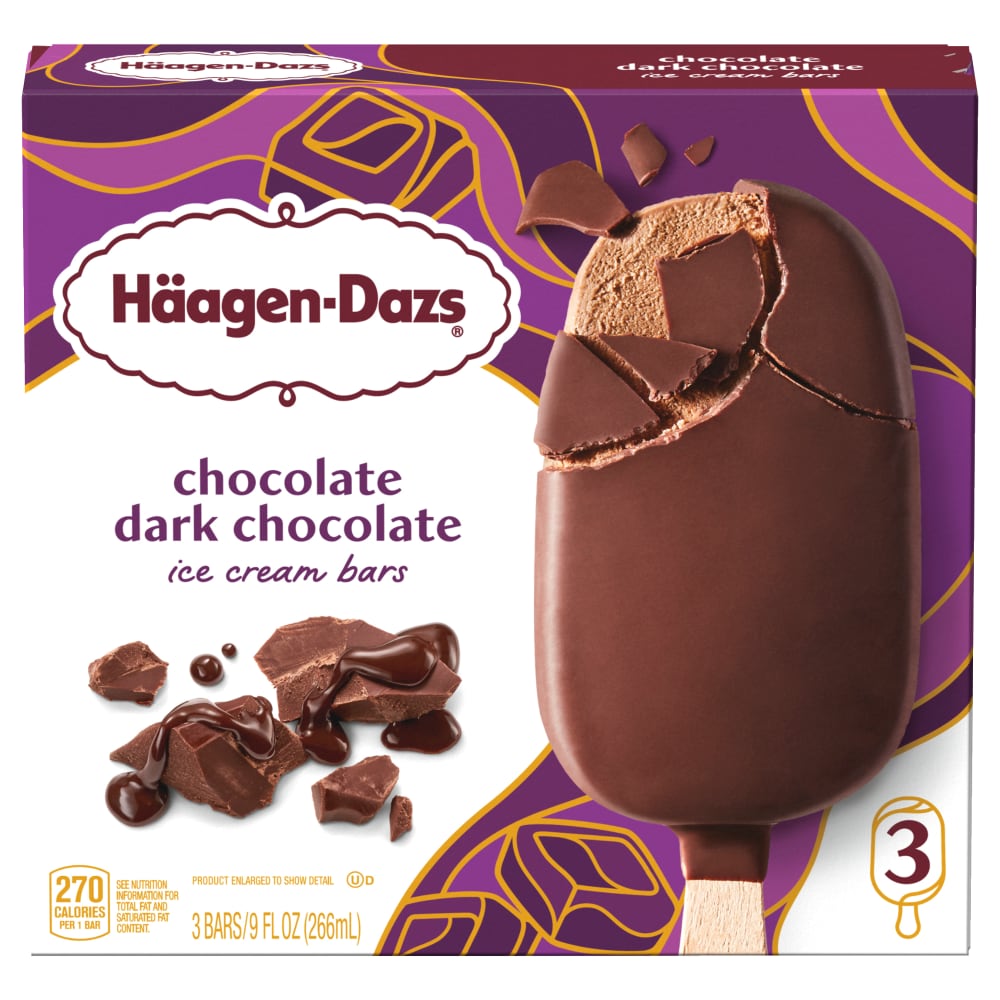 Haagen-Dazs Chocolate Dark Chocolate Ice Cream Bars, 3 Count