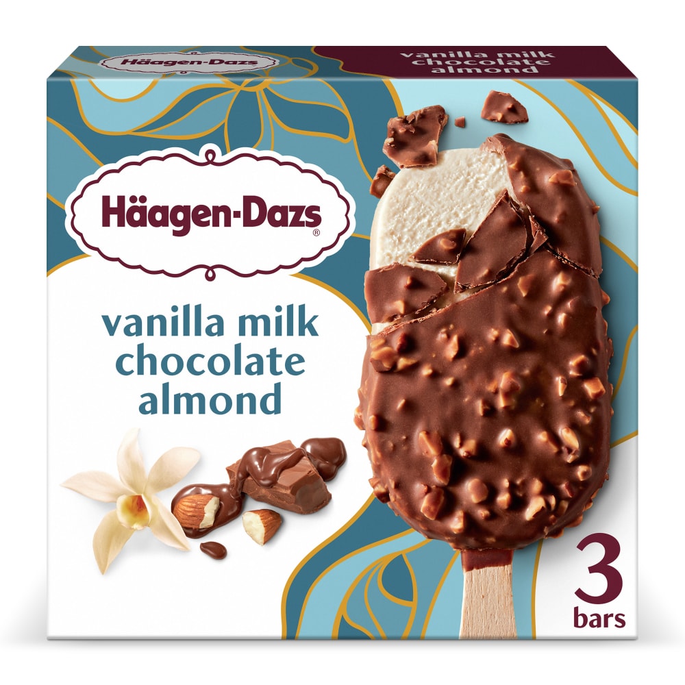 Haagen-Dazs Vanilla Milk Chocolate Almond Ice Cream Bars, 3 Count