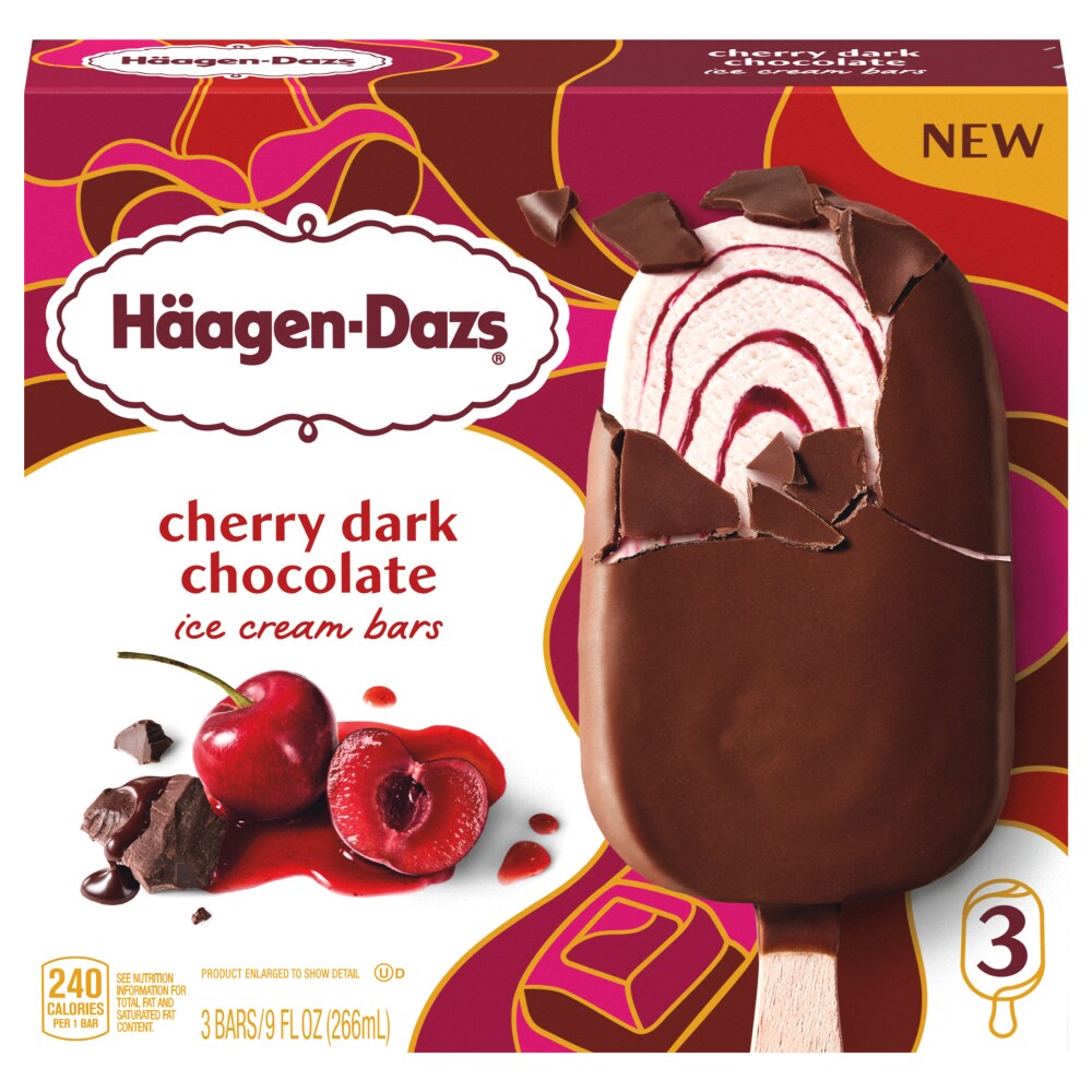 Haagen-Dazs Cherry Dark Chocolate Ice Cream Bars, 3 Count