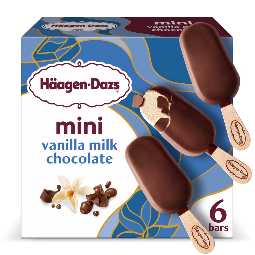 Haagen-Dazs Vanilla Milk Chocolate Mini Ice Cream Bars, 6 Count