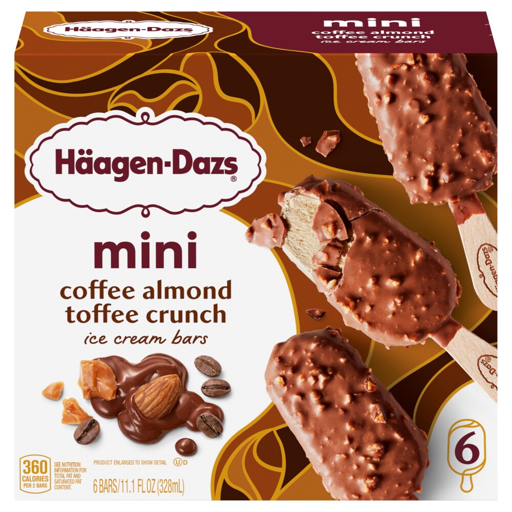 Haagen-Dazs Coffee Almond Toffee Crunch Mini Ice Cream Bars, 6 Count