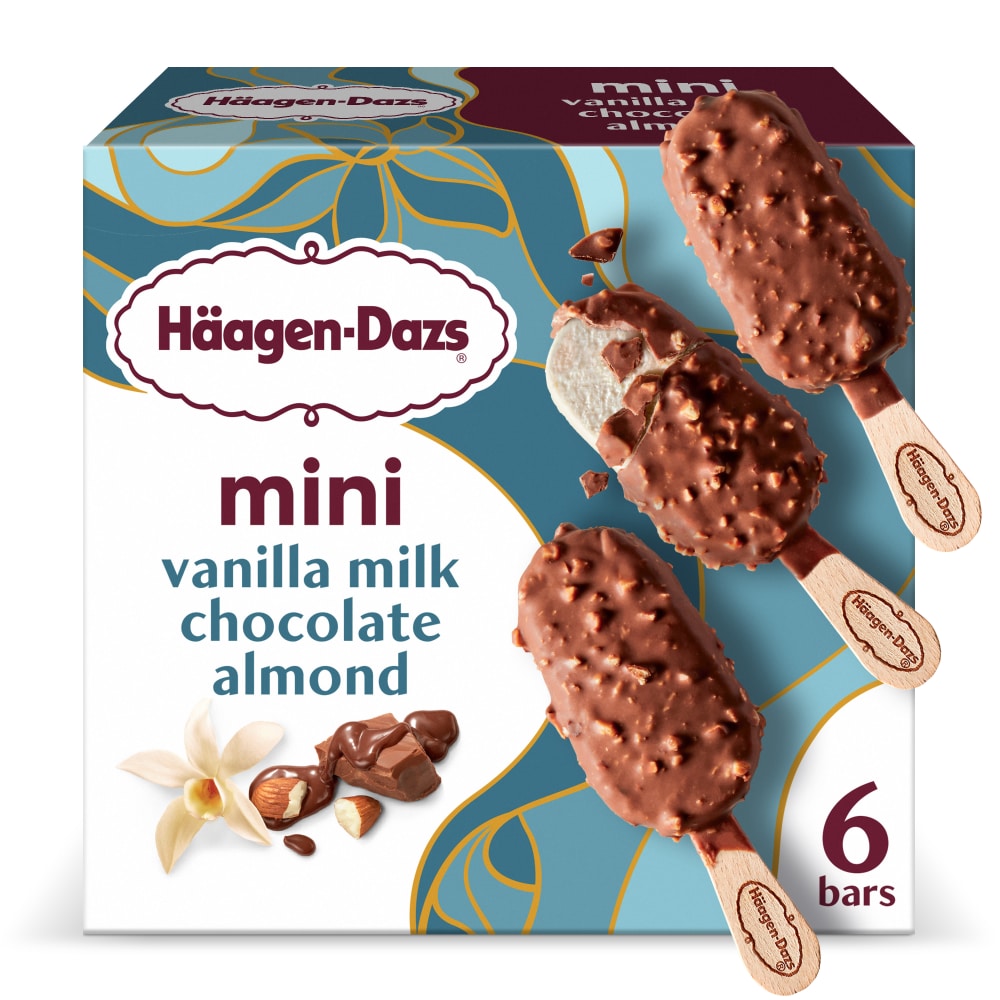 Haagen-Dazs Vanilla Milk Chocolate Almond Mini Ice Cream Bars, 6 Count