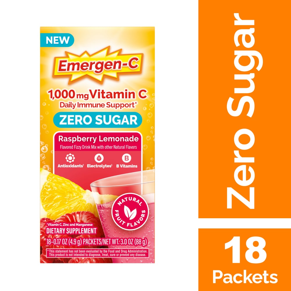 Emergen-C Zero Sugar Immune Support Powder, Raspberry Lemonade Flavor