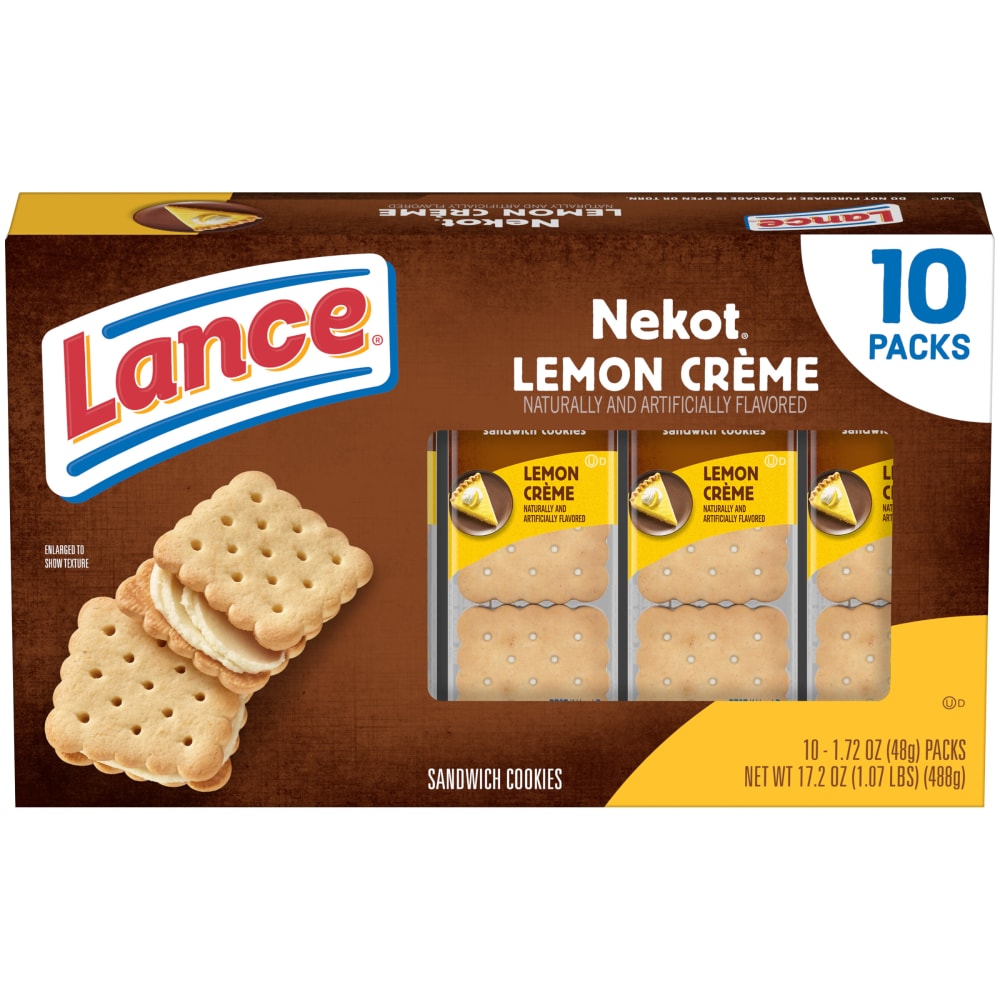 Lance Sandwich Cookies Nekot Lemon Creme 10 Individually Wrapped Packs