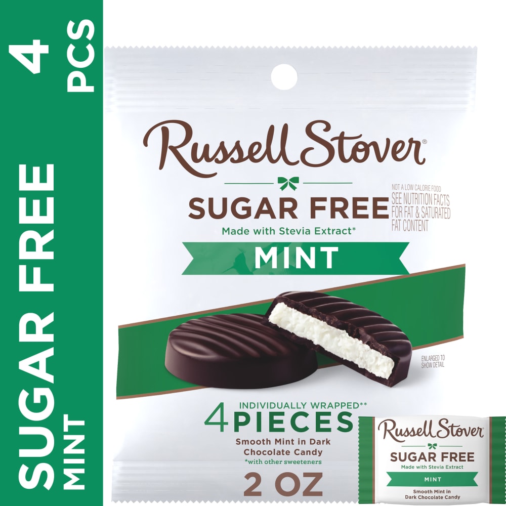 RUSSELL STOVER Sugar Free Dark Chocolate Mint Candy, 2 oz Bag