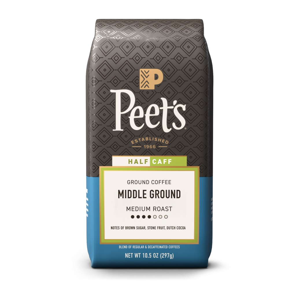 Peet’s Coffee, Middle Ground Half Caffeine Medium Roast Ground Coffee – 10.5oz Bag