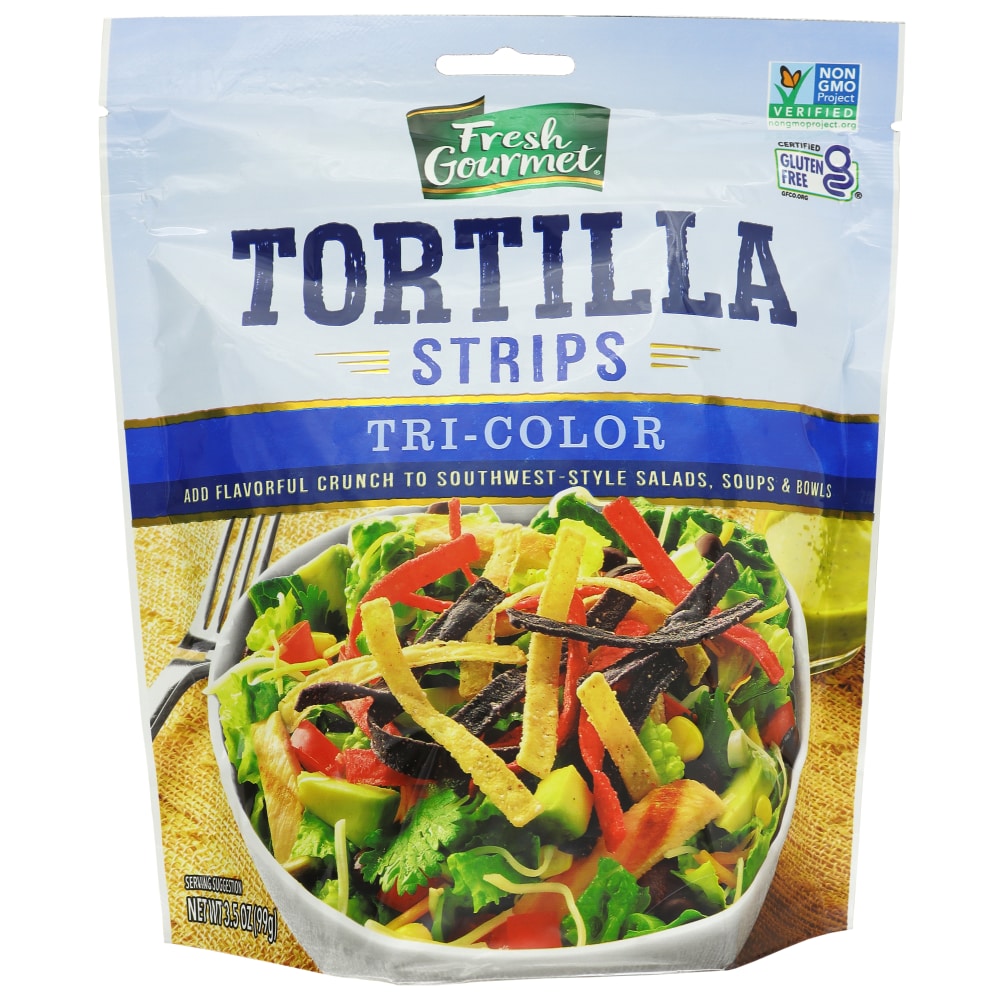 Fresh Gourmet 3.5 oz Tri-Color Tortilla Strips, Bag