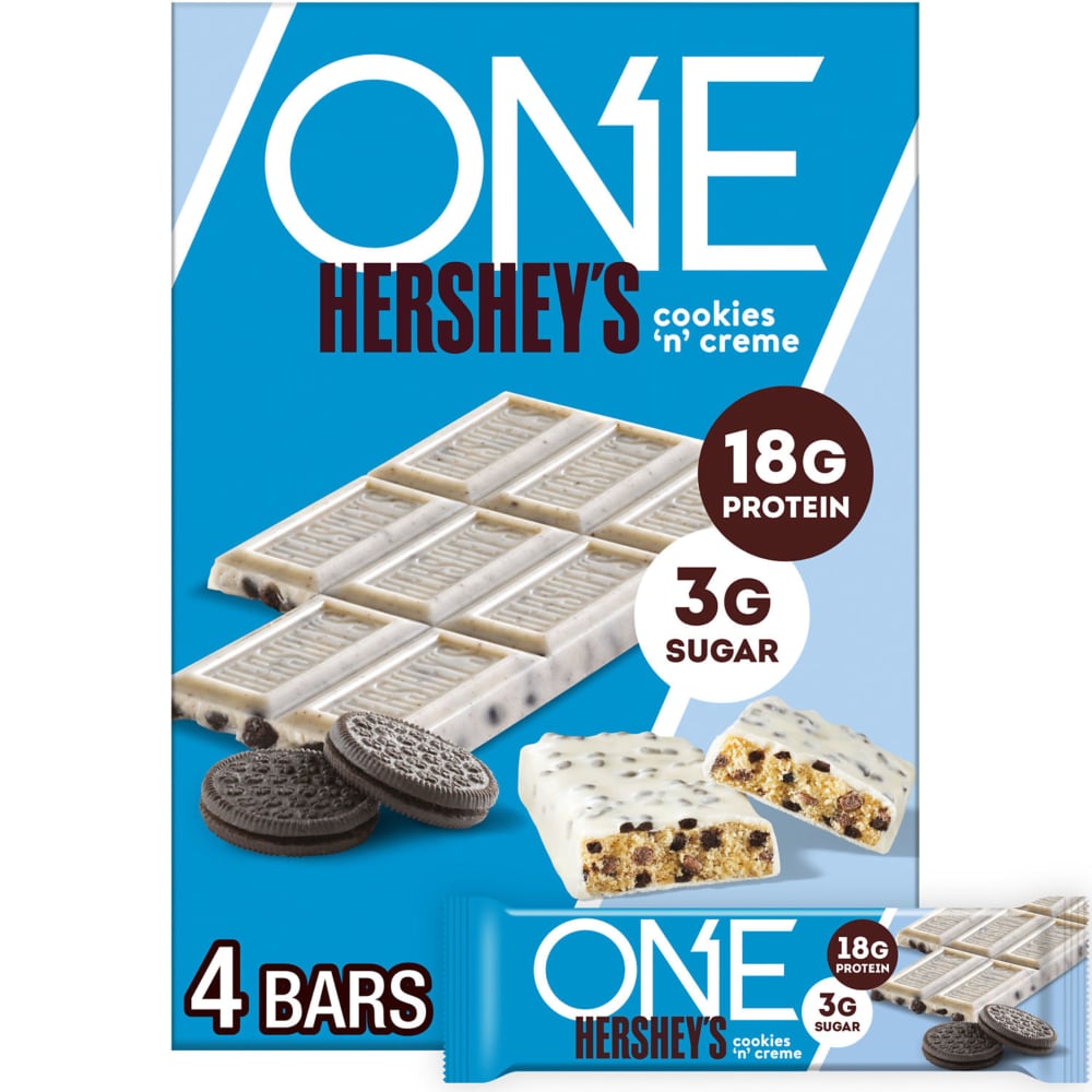 ONE HERSHEY’S Cookies ‘n’ Creme Flavored Protein Bars