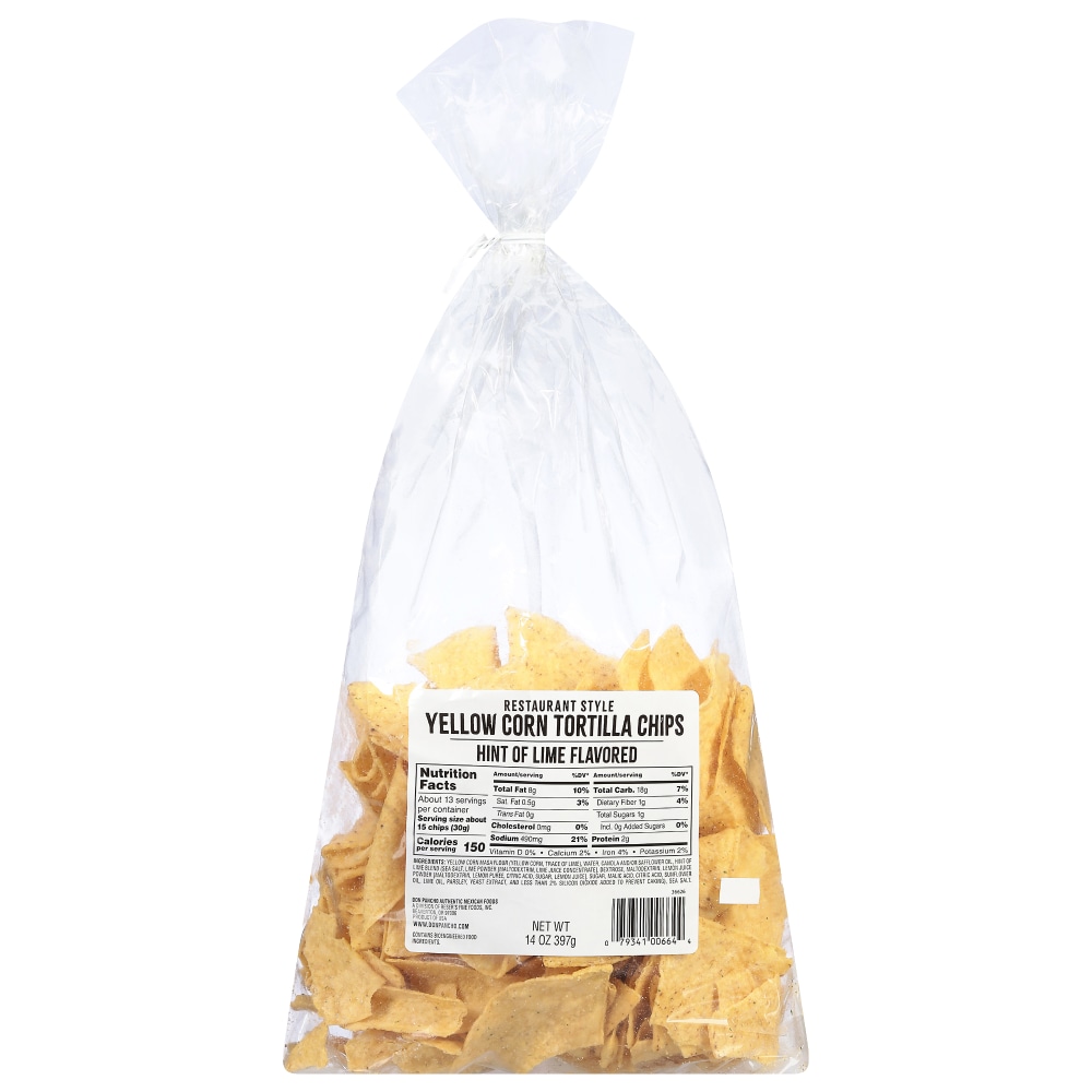 Don Pancho Restaurant Style Yellow Corn Hint of Lime Tortilla Chips