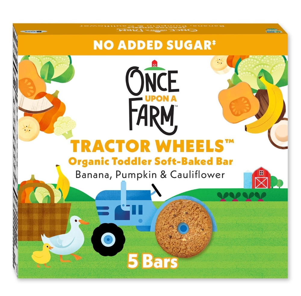 Once Upon a Farm Organic Tractor Wheels Toddler Bar, Banana, Pumpkin & Cauliflower 5 Count