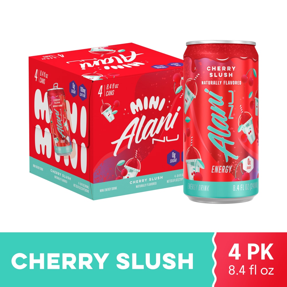Alani Nu Mini Cherry Slush Sugar Free Energy Drink 8.4 Fl Oz (Pack of 4)