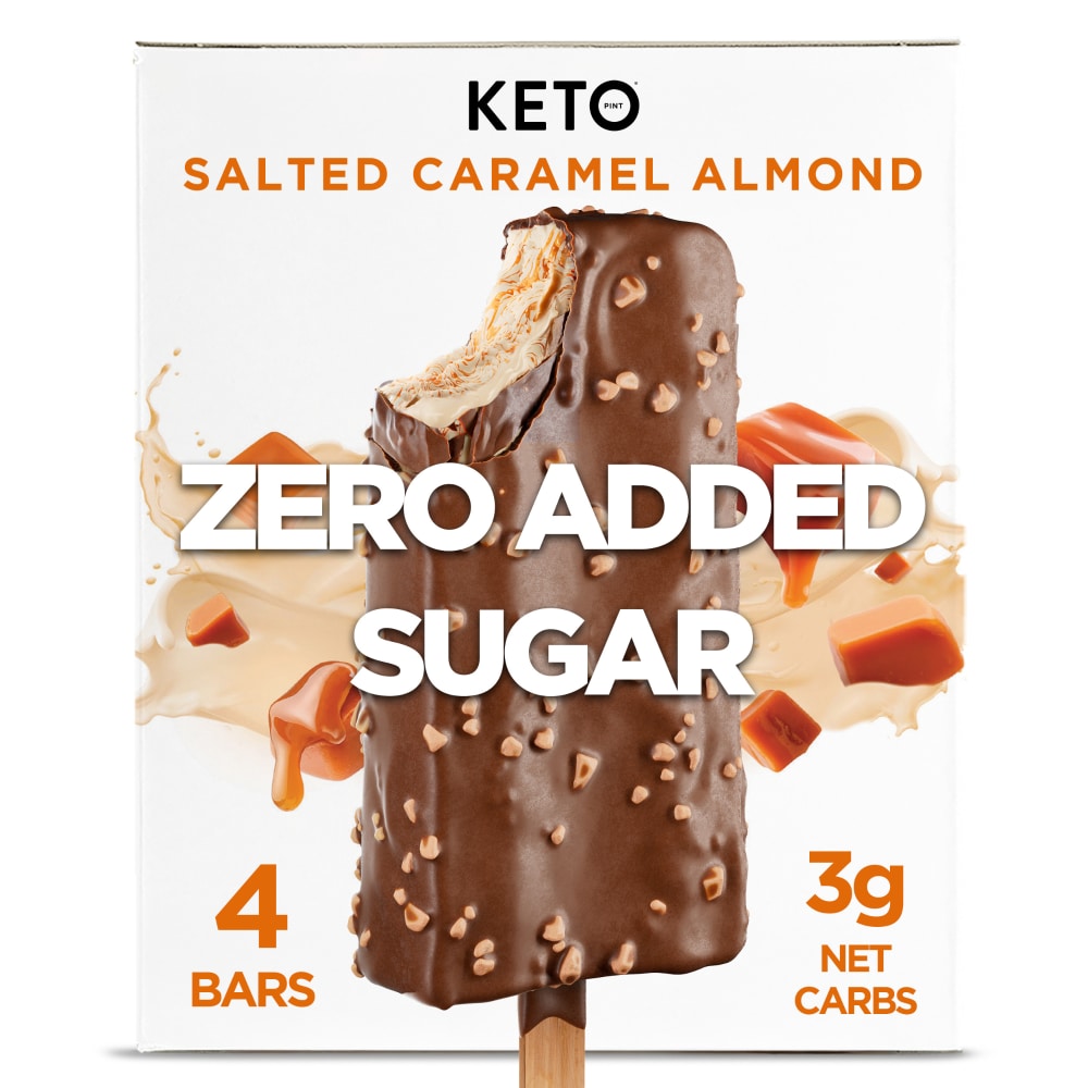 Keto Pint Zero Added Sugar Salted Caramel Almond Ice Cream Bars 4pk, 2.75 fl Oz Bars