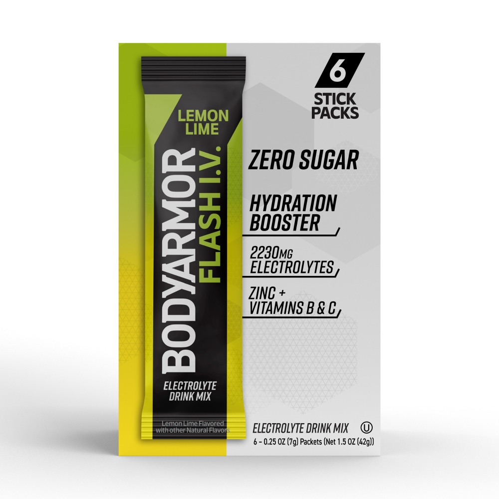 BODYARMOR Flash IV Zero Sugar Lemon Lime Pouches, 0.25 dry oz, 6 Pack