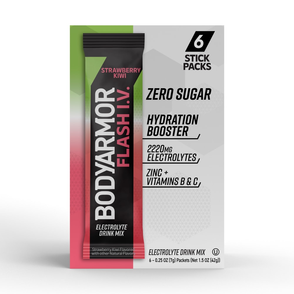 BODYARMOR Flash IV Zero Sugar Strawberry Kiwi Pouches, 0.25 dry oz, 6 Pack