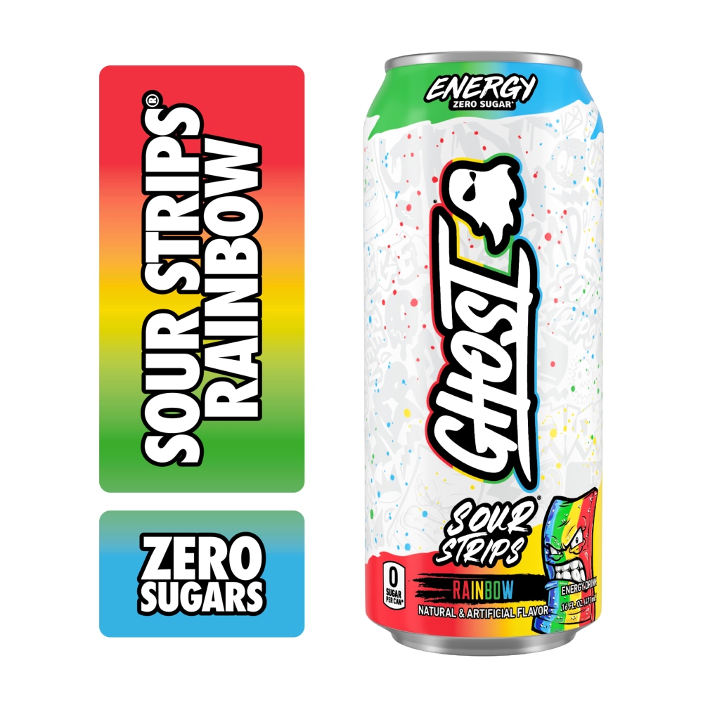 Ghost Zero Sugar Rainbow Sour Strips Energy Drink Can
