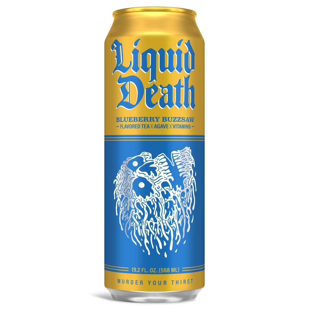 Liquid Death, Blueberry Buzzsaw Iced Tea, Blueberry Flavored Black Tea
