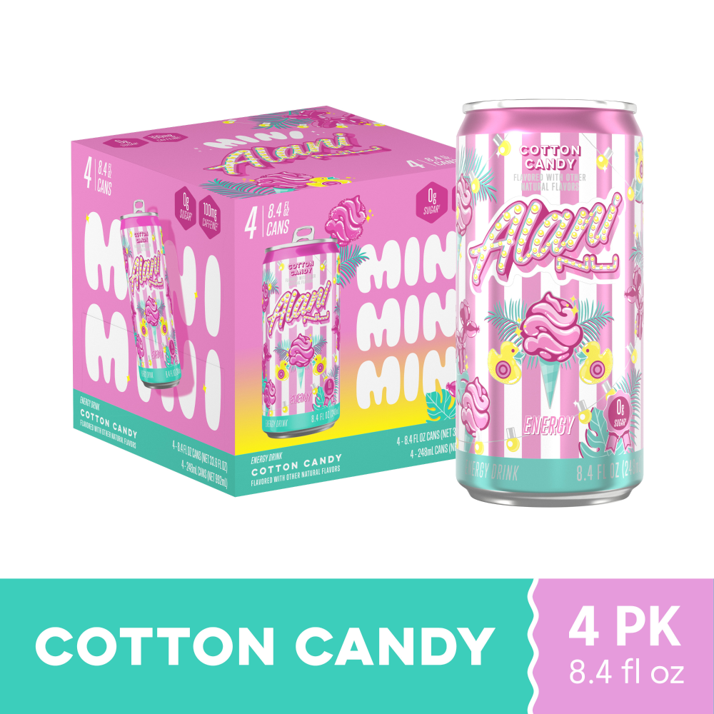 Alani Nu Mini Cotton Candy Sugar Free Energy Drink 8.4 Fl Oz (Pack of 4)