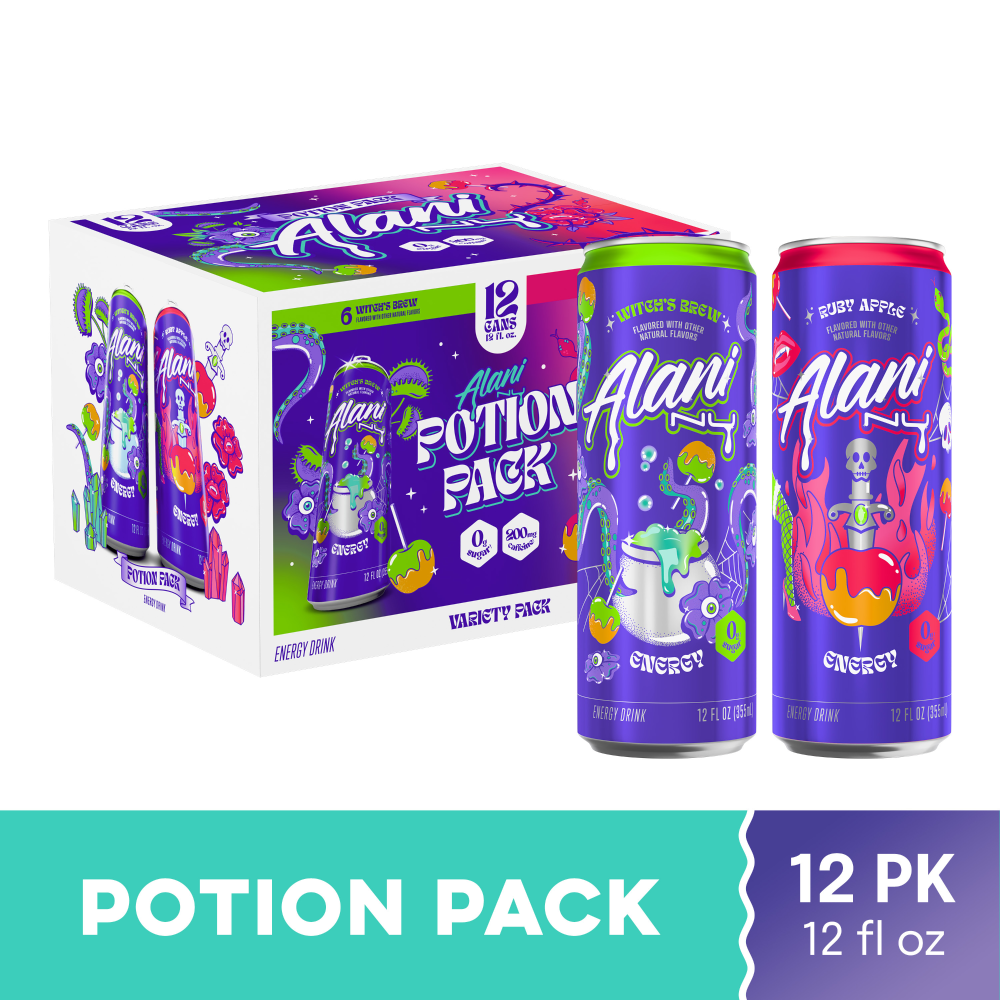 Alani Energy Drink Variety Pack, 6 Witch’s Brew, 6 Ruby Apple (Pack of 12)