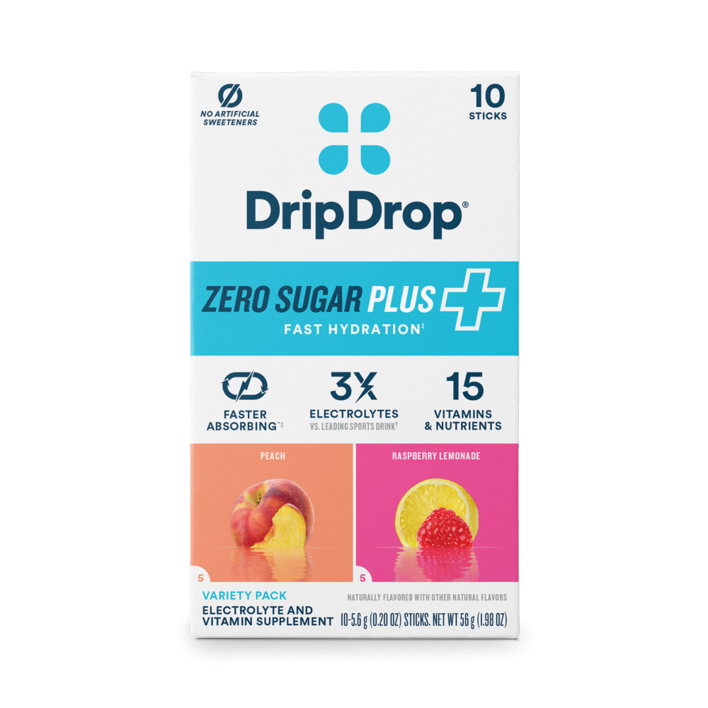 DripDrop® Hydration 10ct – Zero Sugar Plus Peach and Raspberry Lemonade