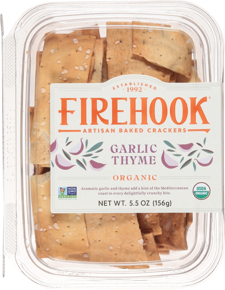 Firehook Organic Garlic Thyme Artisan Baked Crackers 5.5 oz