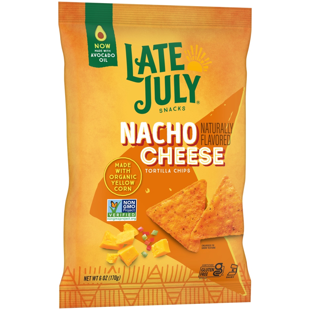 LATE JULY Snacks Nacho Cheese Tortilla Chips, 6 Oz Bag