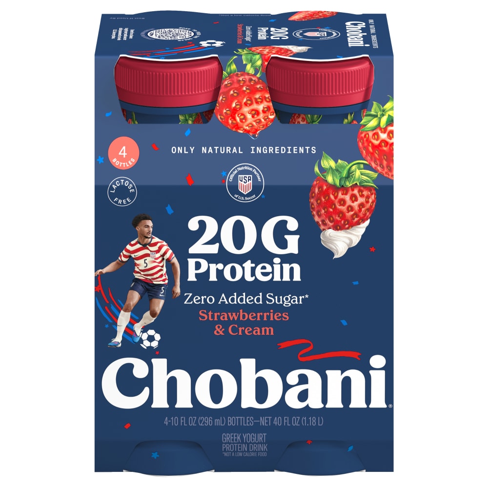 Chobani® 20g Protein Lowfat Greek Yogurt Drink Strawberries & Cream 10 fl oz 4PK
