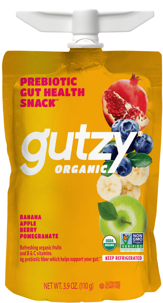 Gutzy Organic Banana, Apple, Berry & Pomegranate Prebiotic Gut Health Snack Pouch