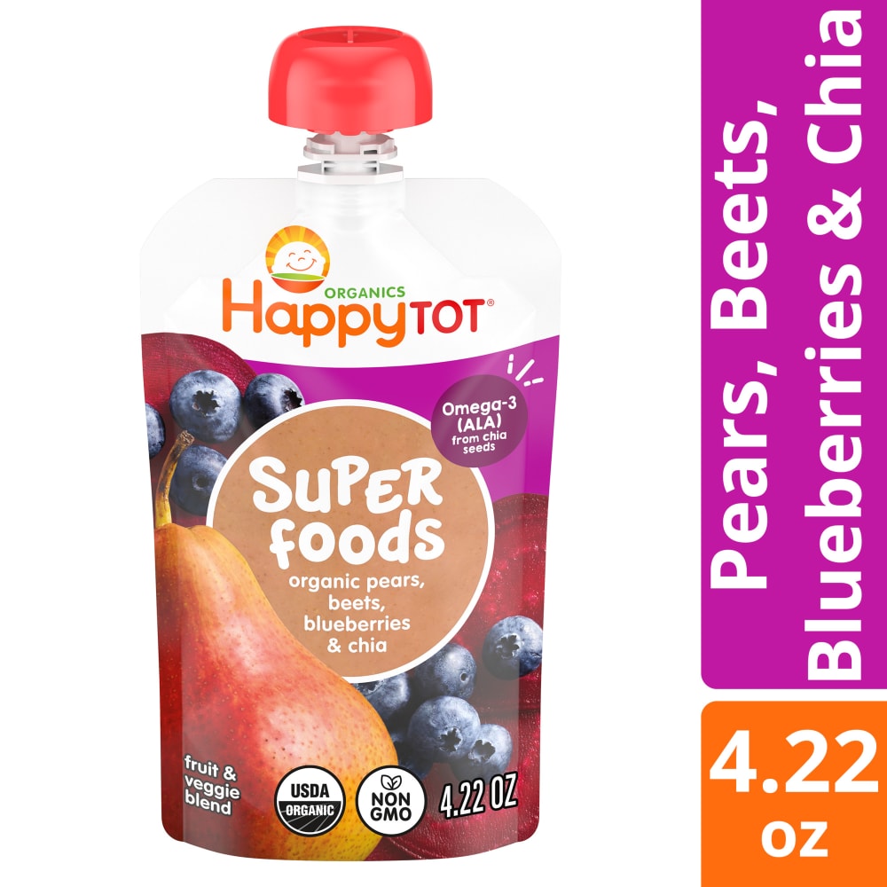 Happy Tot Organics Super Foods Stage Pears Beets & Blueberries Organic Toddler Food Pouch