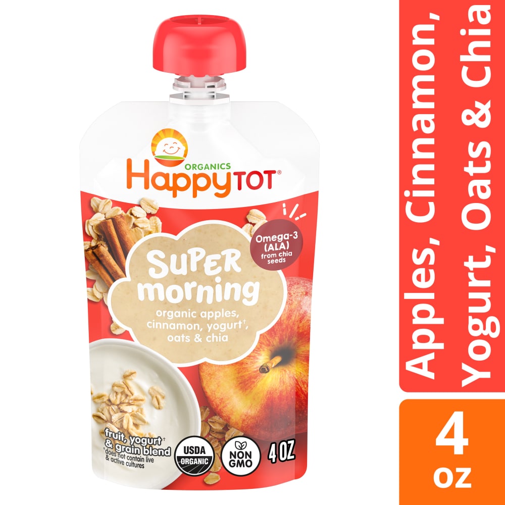 Happy Tot Stage 4 Organic Apples Cinnamon Yogurt & Oats + Super Chia Pouch