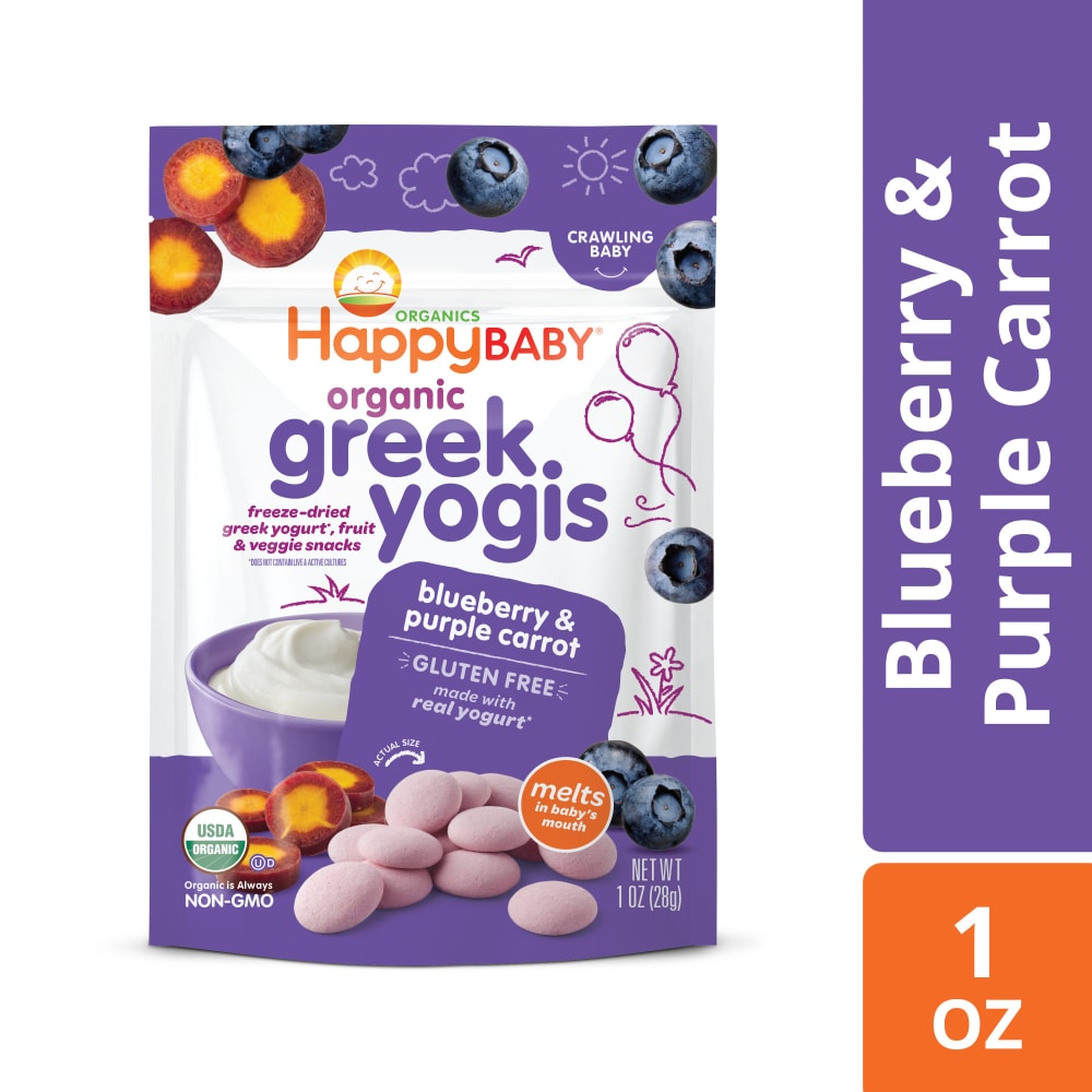 Happy Baby Organics Greek Yogis Blueberry & Purple Carrot Organic Freeze-Dried Baby Snack Bag