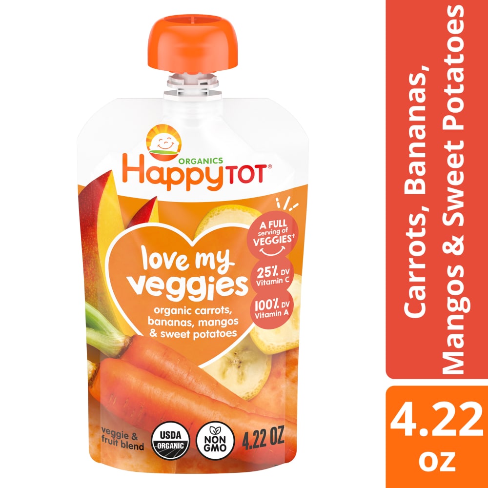 Happy Tot Organics Love My Veggies Stage 4 Carrot Banana Mango & Sweet Potato Toddler Food Pouch