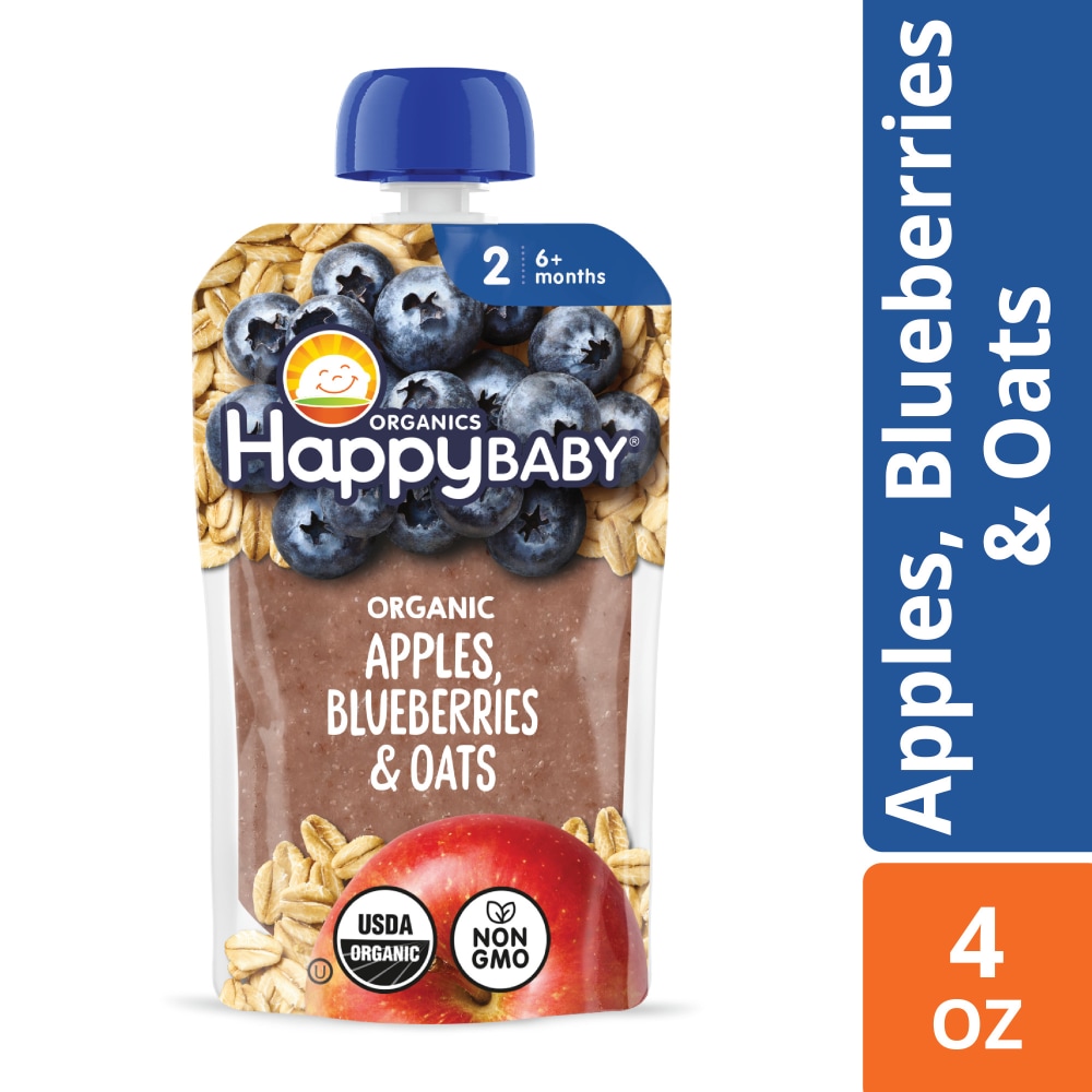 Happy Baby Clearly Crafted Stage 2 Apples Blueberries & Oats Pouch