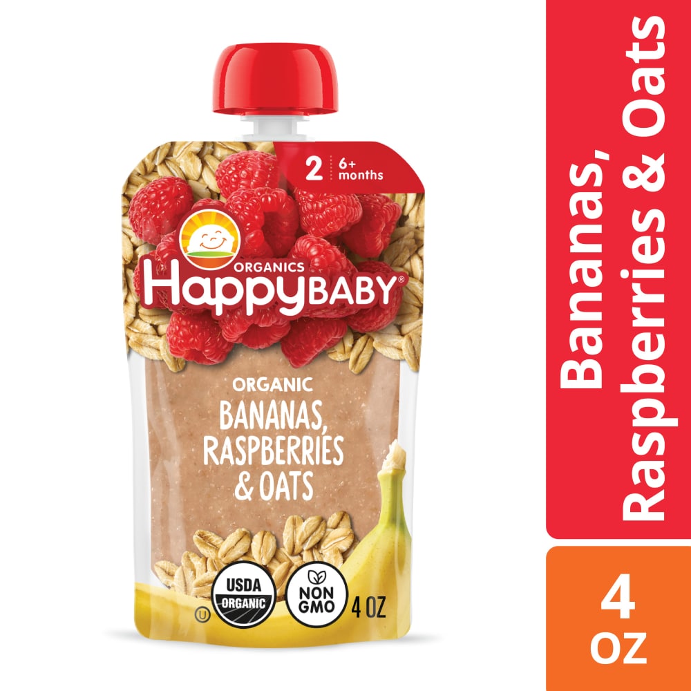 Happy Baby Clearly Crafted Stage 2 Bananas Raspberries & Oats Organic Baby Food Pouch