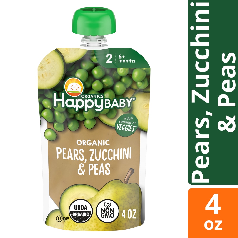 Happy Baby Clearly Crafted Stage 2 Pears Zucchini & Peas Pouch