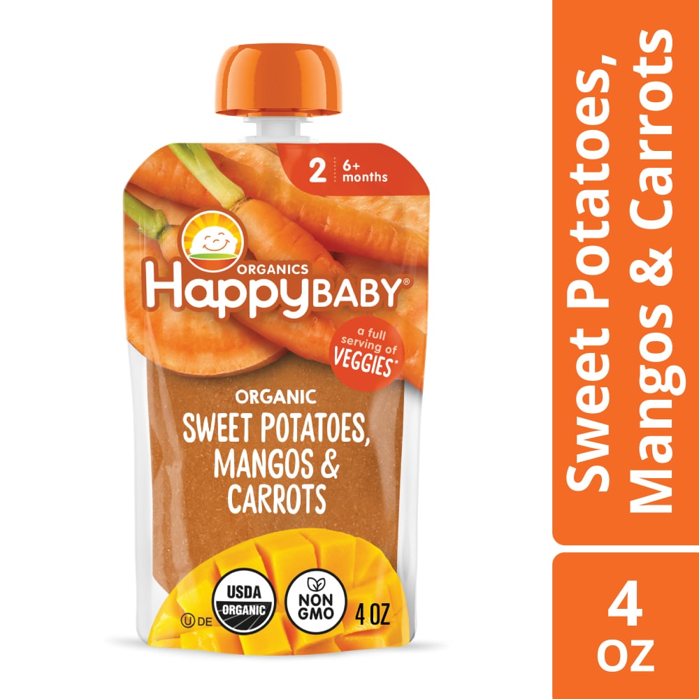 Happy Baby Clearly Crafted Stage 2 Sweet Potatoes Mangos & Carrots Organic Baby Food Pouch