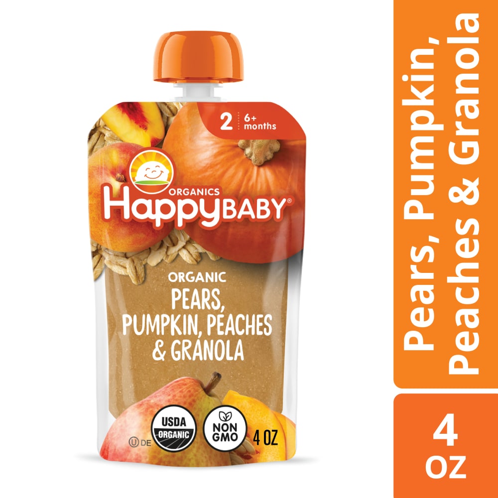 Happy Baby Clearly Crafted Stage 2 Meals Pears Pumpkin Peaches & Granola Pouch