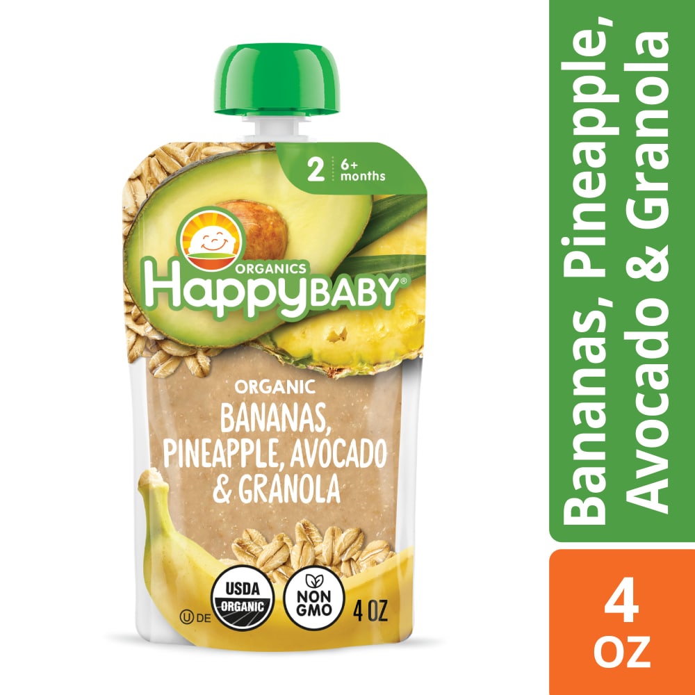 Happy Baby Clearly Crafted Stage 2 Meals Bananas Pineapple Avocado & Granola Pouch