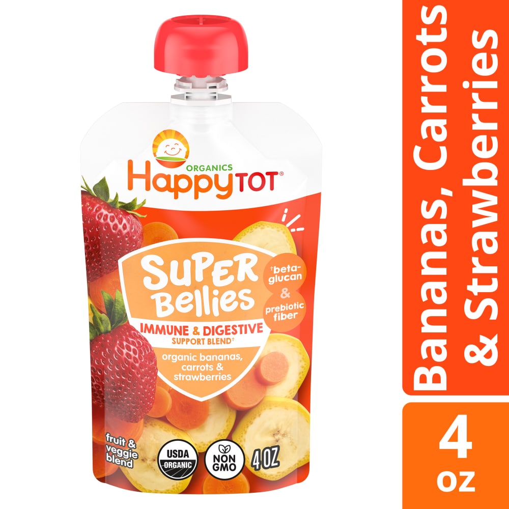 Happy Tot Super Bellies Stage 4 Immune+Digestive Support Bananas Carrots Strawberries Pouch