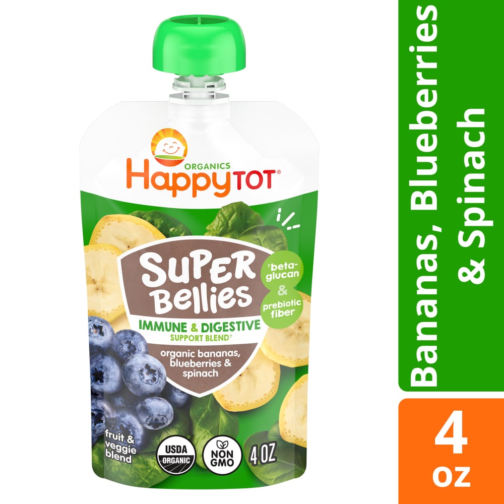 Happy Tot Organics Super Bellies Stage 4 Bananas Spinach & Blueberries Organic Toddler Food Pouch