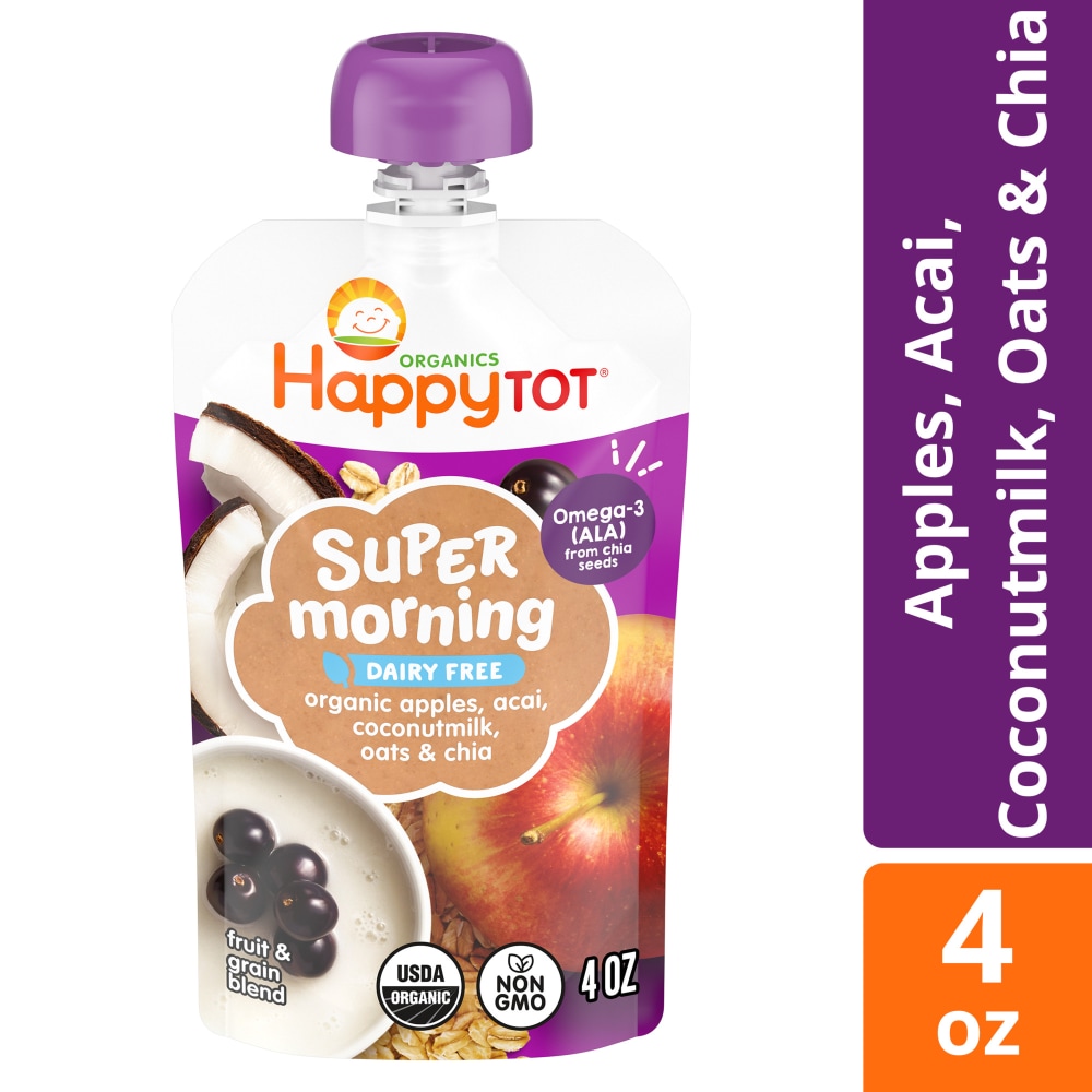 Happy Tot Organics Super Morning Stage 4 Apple Acai Coconutmilk Oat Cinnamon & Chia Tot Food Pouch
