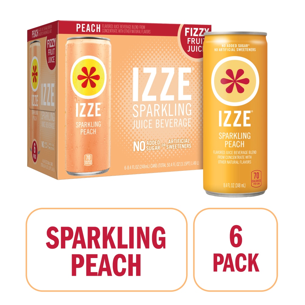 IZZE No Sugar Added Peach Sparkling Juice Beverage Blend