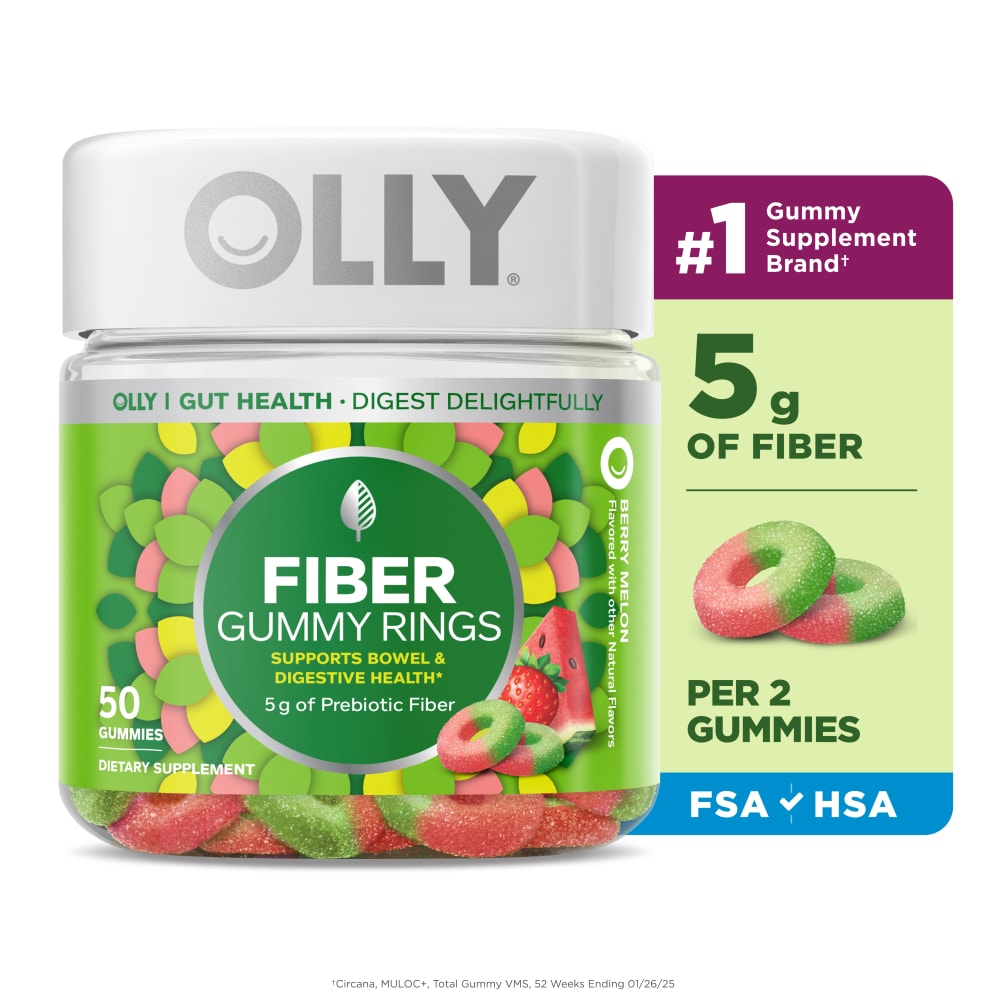 OLLY Fiber Rings Berry Melon Flavor Gummy Supplement Fructooligosaccharides 5mg