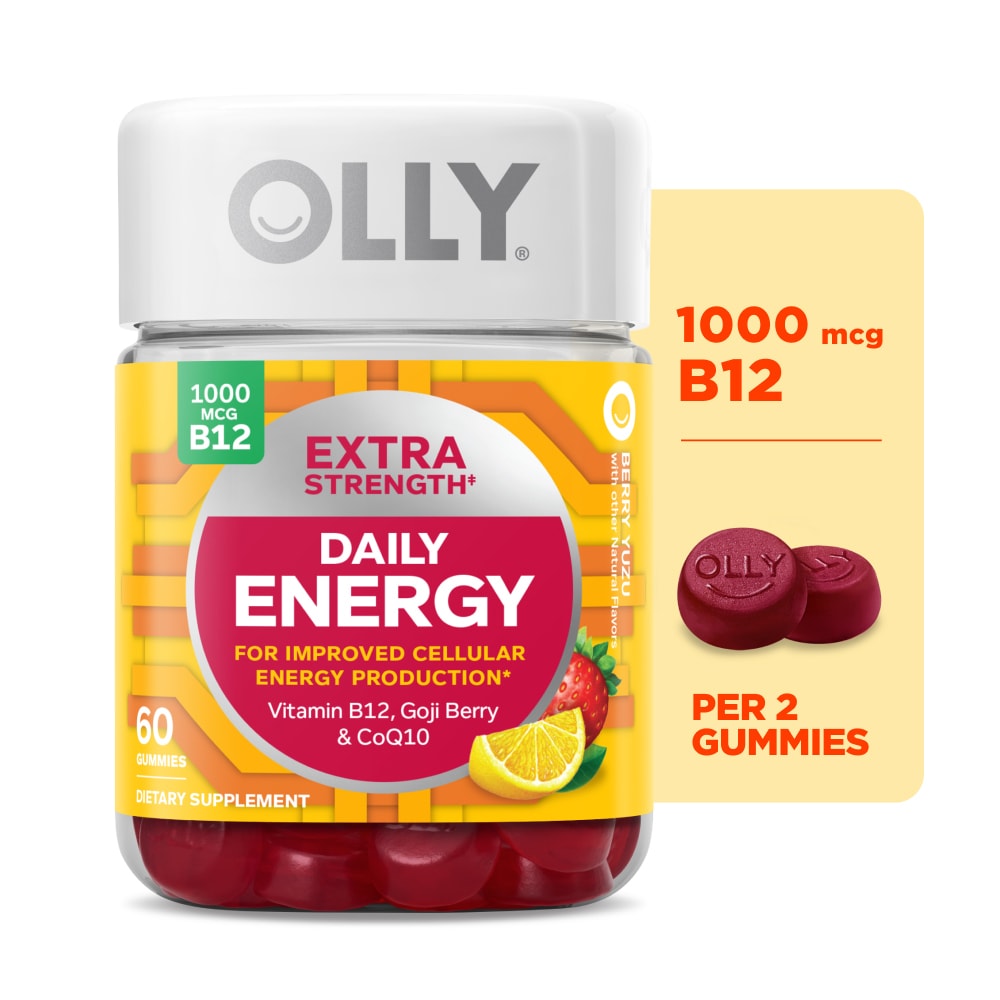 OLLY Extra Strength Daily Energy Berry Flavor Gummy Supplement Vitamin B12 1000mcg