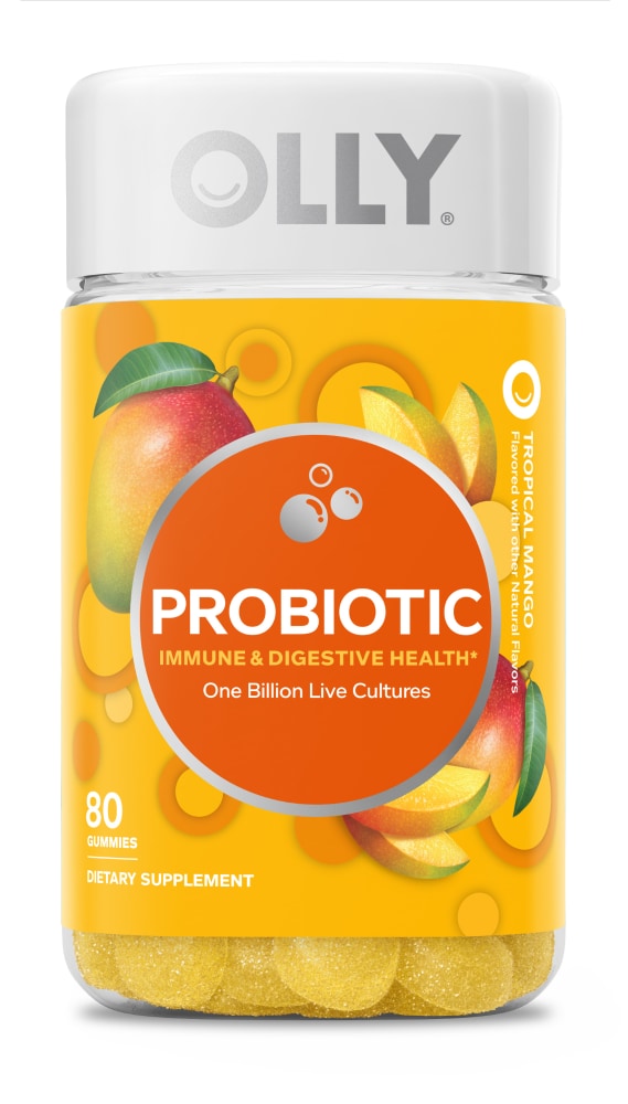 OLLY Probiotic Gummy, 1 Billion CFUs, Chewable Probiotic Supplement – Tropical Mango – 80ct